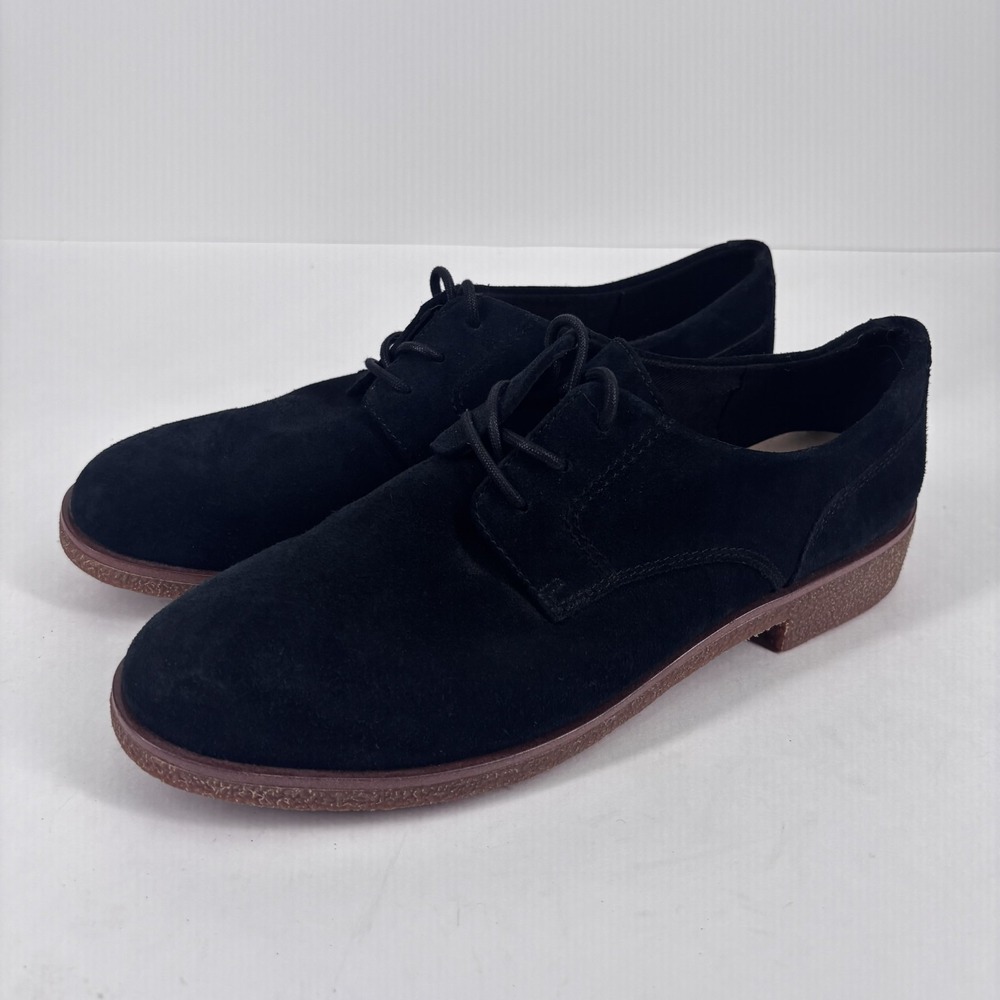 Clarks Griffin Lane Derby Shoes Women's US 7.5 Black Suede Square Toe‎ Comfort